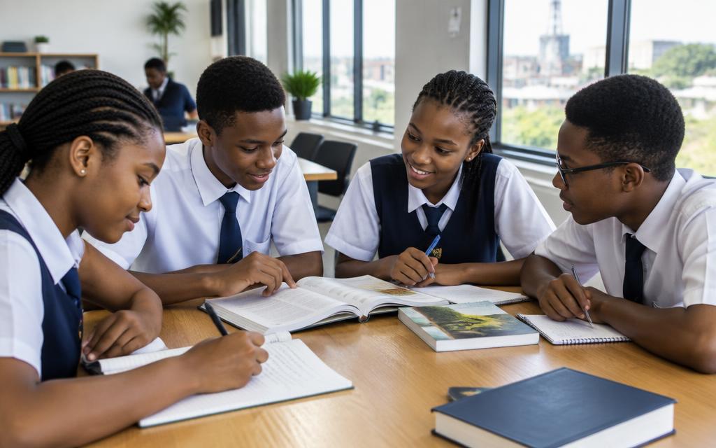 Students learning together around a table
