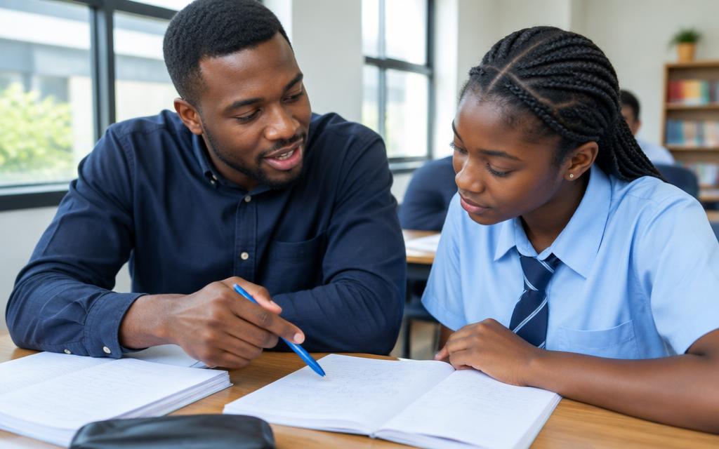 Tutor helping a student with a lesson